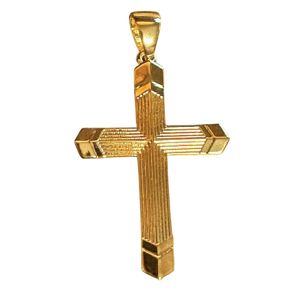 Italian Itaor Bellezza Cross Pendant Gold Plated w/ Line Texture Made in Italy